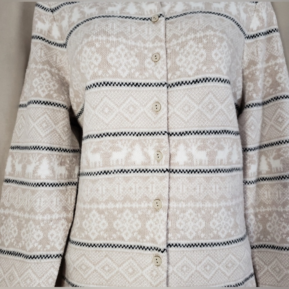 Talbots Christmas Fair Isle Patterned Button-Up Cardigan